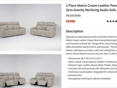 Living Spaces Matrix Leather Theater Set – Heat/Massage/Audio