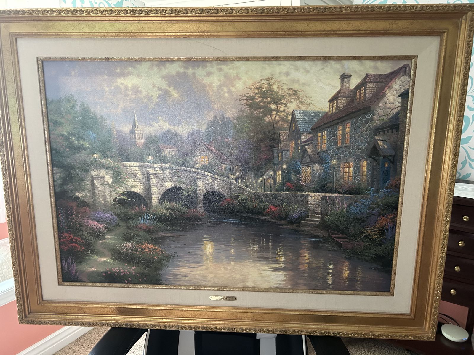 Thomas Kinkade "Cobblestone Brooke Cobblestone Lane II" Limited Edition S/N 2727/4950 Canvas, Hand-Highlighted, Framed Art