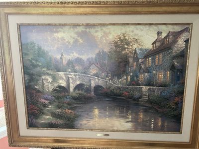 Thomas Kinkade "Cobblestone Brooke Cobblestone Lane II" Limited Edition S/N 2727/4950 Canvas, Hand-Highlighted, Framed Art