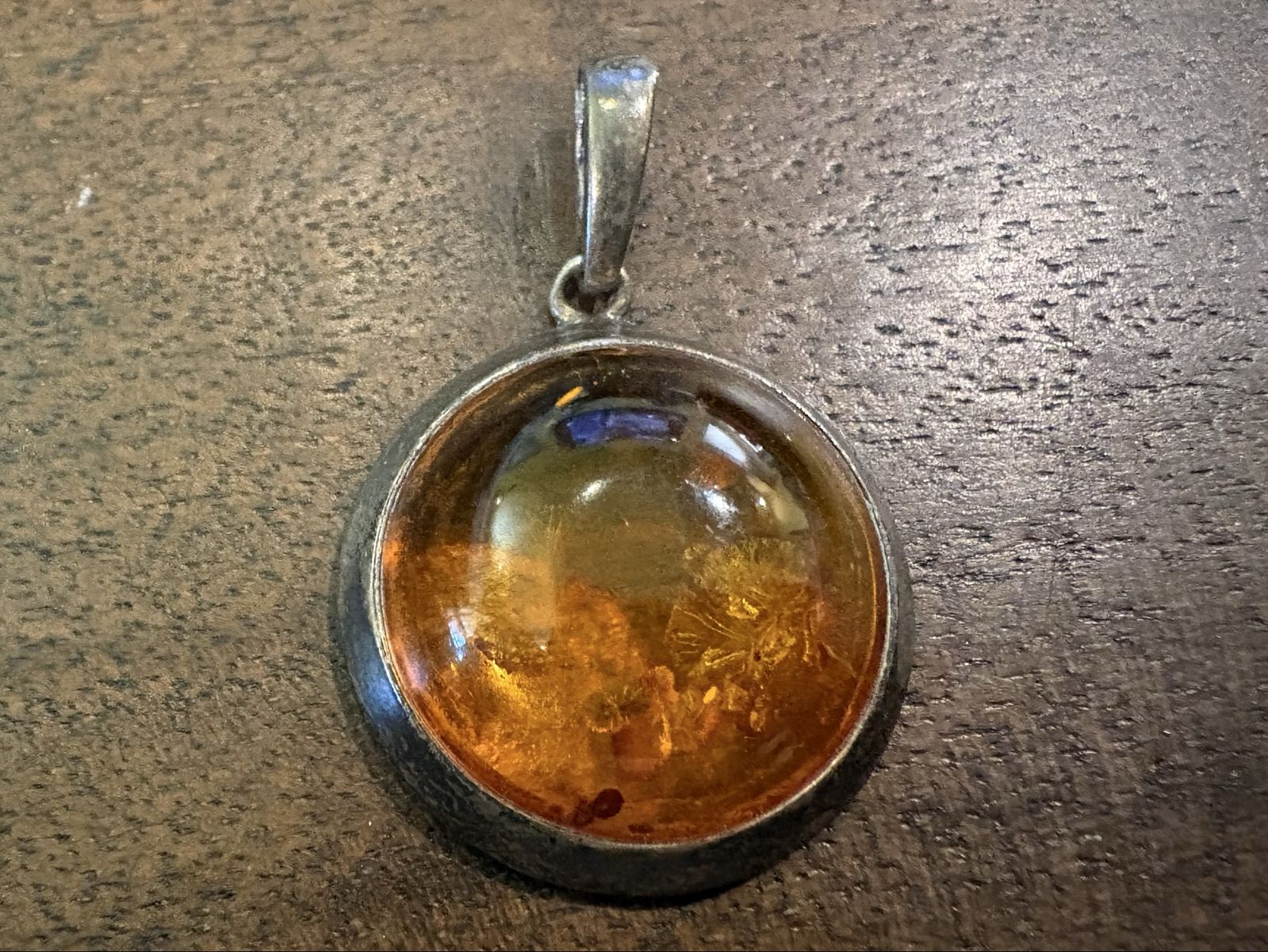 Large Sterling Silver Pendant w/ Amber