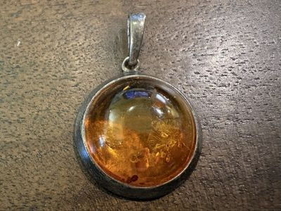 Large Sterling Silver Pendant w/ Amber