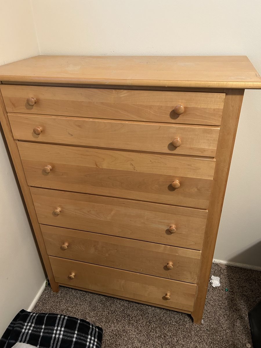 Wood Dresser, 6-Drawer Chest with Wooden Knobs - Light Wood Finish