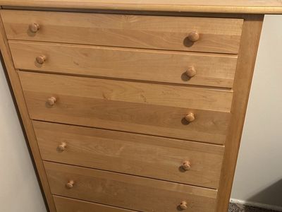 Wood Dresser, 6-Drawer Chest with Wooden Knobs - Light Wood Finish