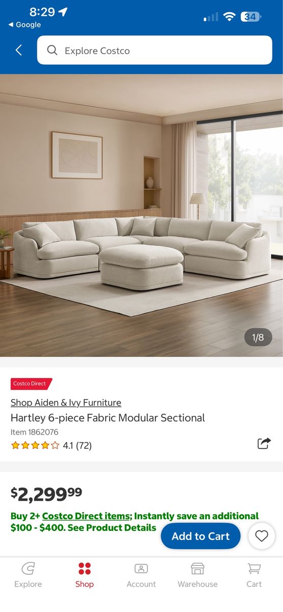 Aiden & Ivy Hartley 6-Piece Fabric Modular Sectional Sofa with Ottoman - Light Gray