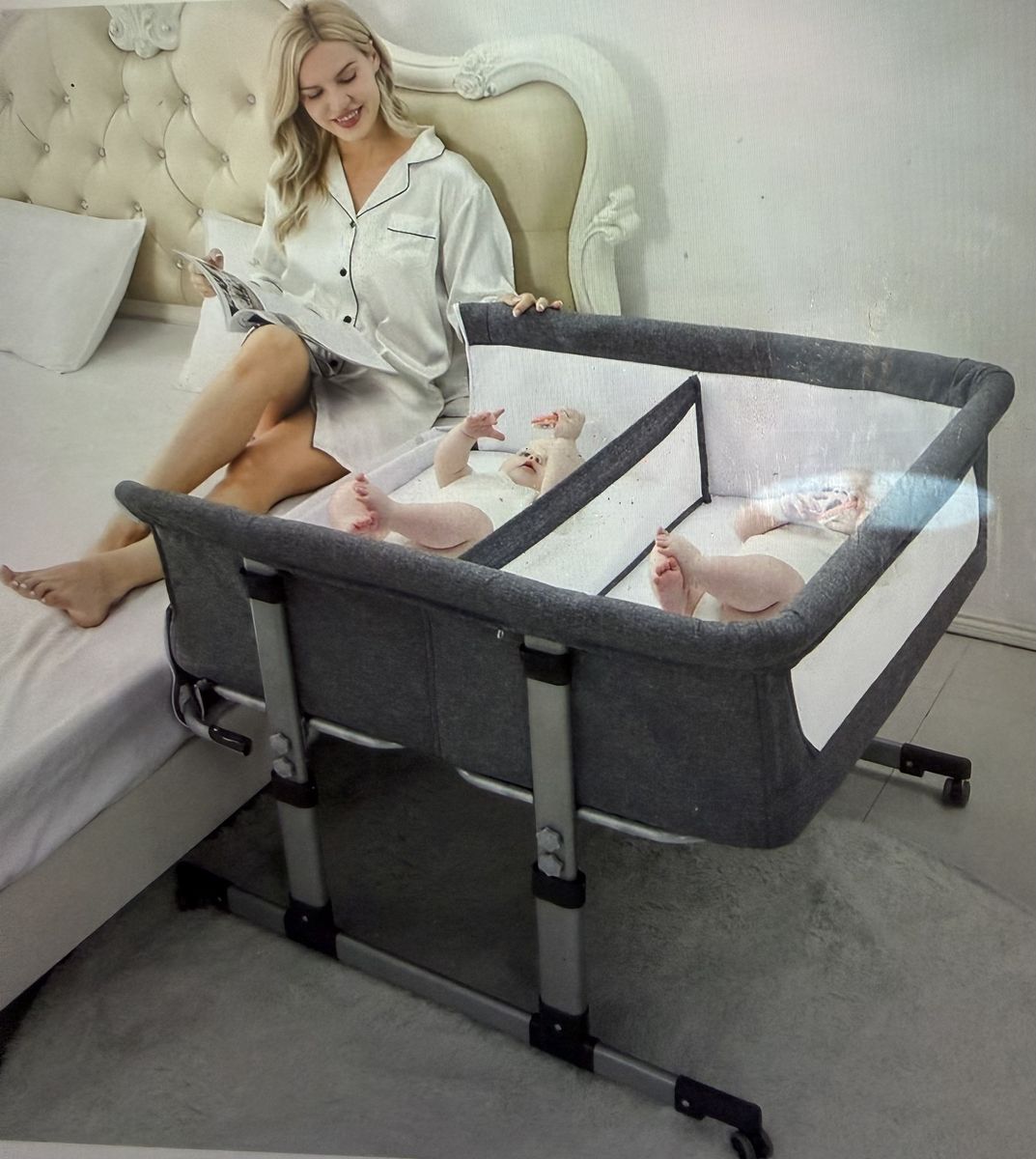Twin Bedside Bassinet for Baby w/sheets
