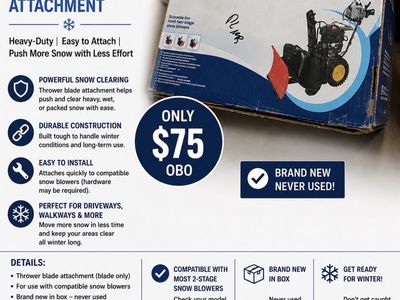 Thrower Blade Heavy-Duty Snow Thrower Attachment - Brand New in Box, Easy Install