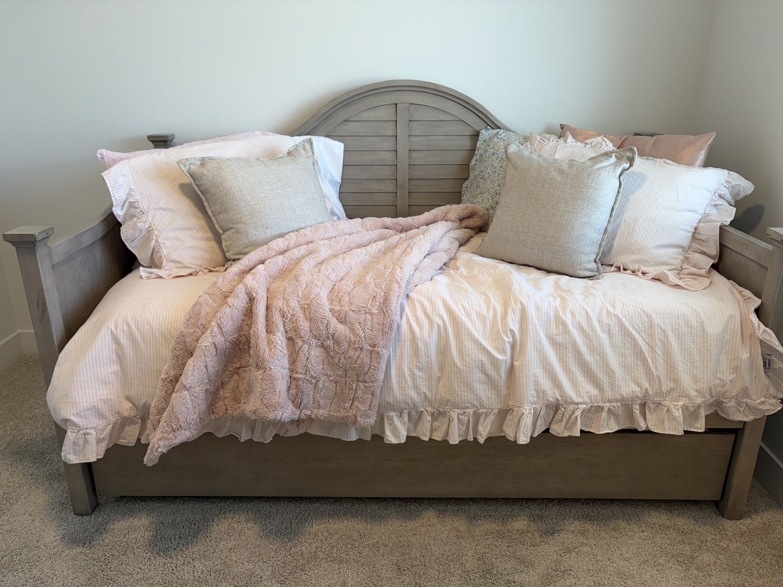 Lovely Taupe Wood Daybed With Two Mastresses