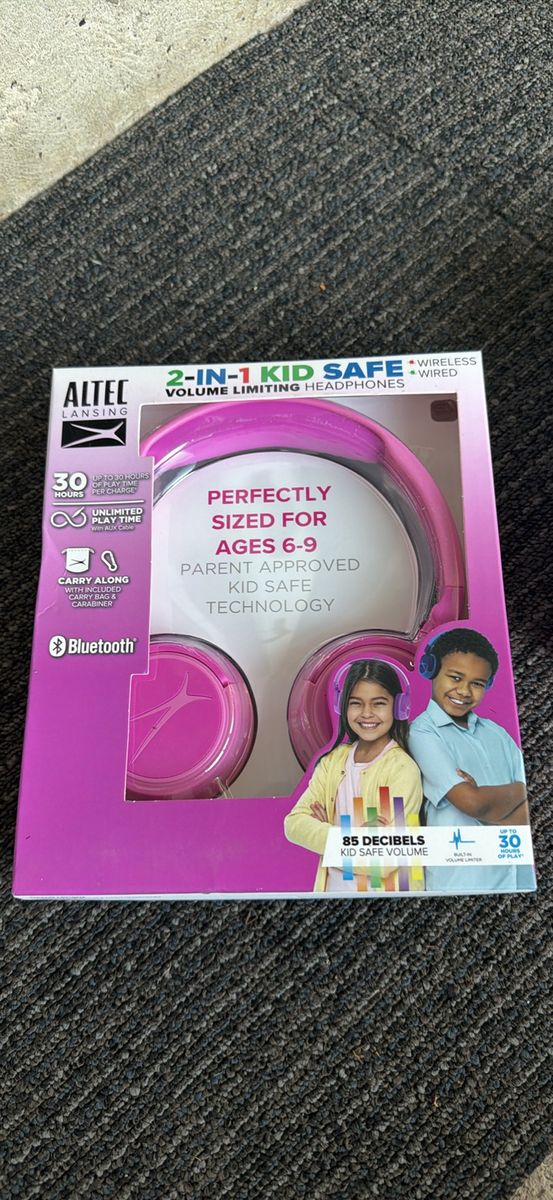 Altec Lansing 2-in-1 Kid Safe Volume Limiting Wireless/Wired Headphones Pink