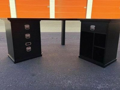 Large Pottery Barn Black Wooden Bedford Corner Desk