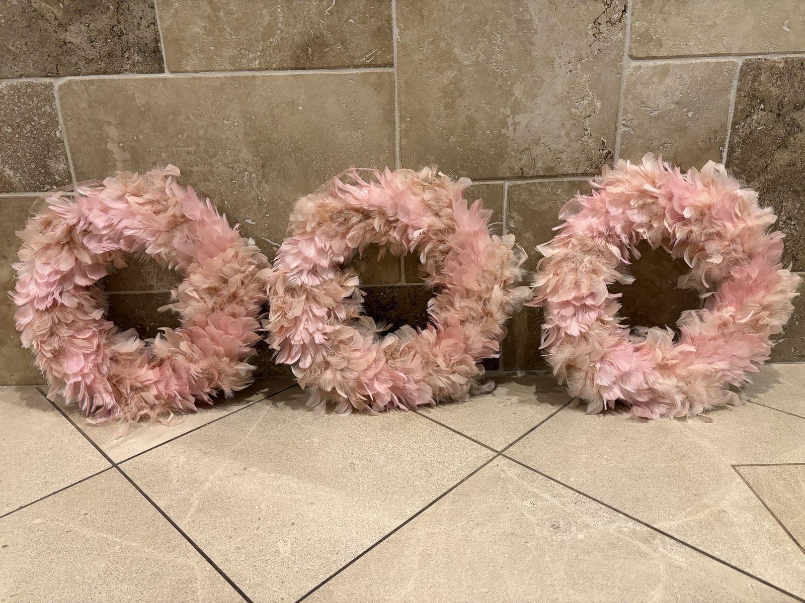 New Pink Feather Hanging Wreath - 3 Available 