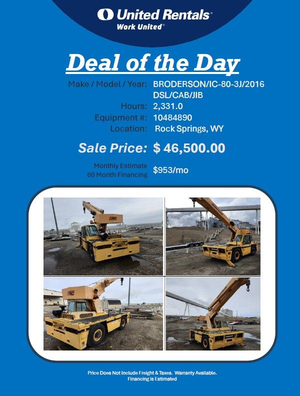 Crane Broderson IC 80-3j 2015 DSL Cab JIB 2331 hrs  46500k Rock Springs WY