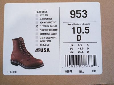 Red Wing USA Made 953 Men's 10.5 D Electrical Hazard Waterproof Insulated Work Boots
