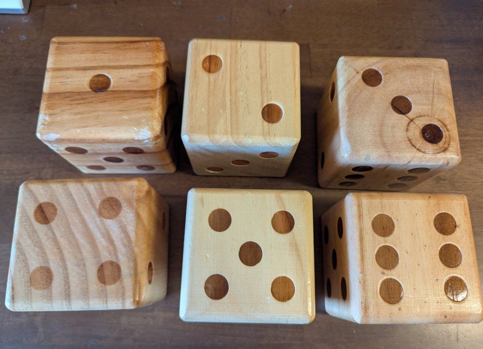 Large Wooden Dice Set - Six 3.5" Inch Game Dice for Yard Games or Decor