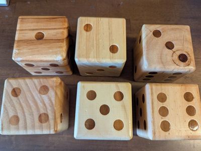 Large Wooden Dice Set - Six 3.5" Inch Game Dice for Yard Games or Decor