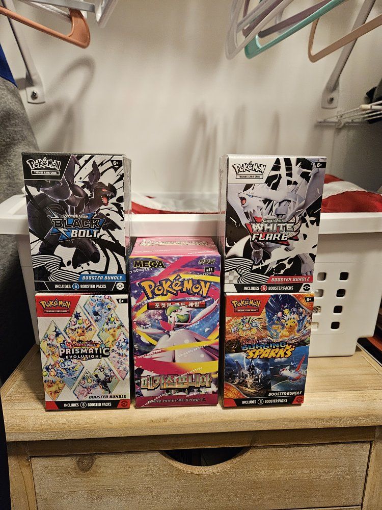 Pokémon TCG Booster Bundles: Black Bolt, White Flare, Prismatic Evolutions, Surging Sparks, Mega Symphonia