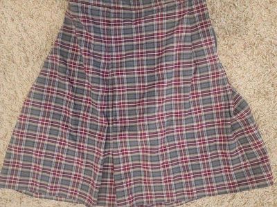 Challenger School Uniform Set: Plaid Skirt, White Blouse- Size S