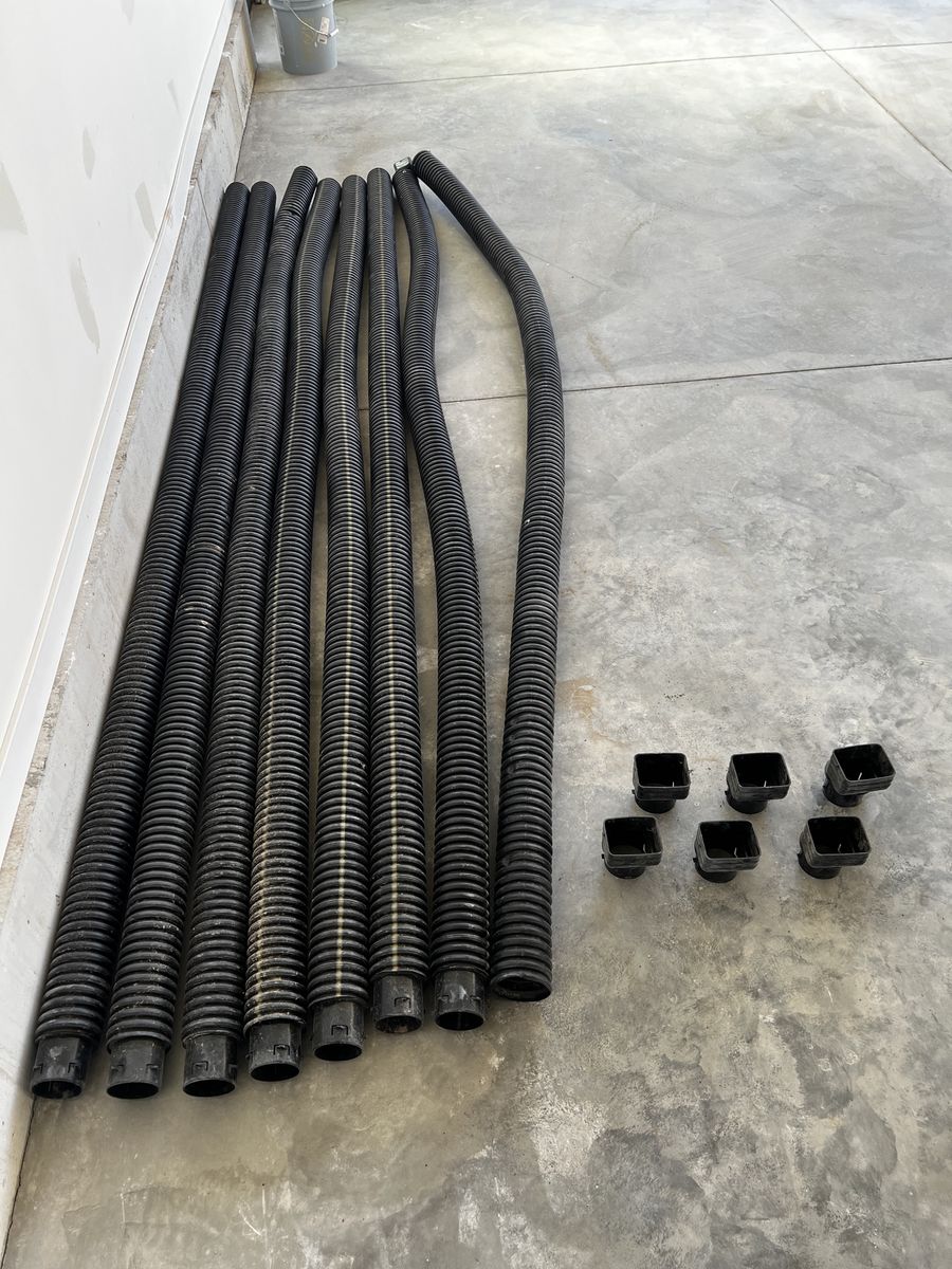 Black Corrugated Drain Pipe & Square Connectors - 8 Sections, 10 feet long