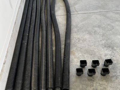 Black Corrugated Drain Pipe & Square Connectors - 8 Sections, 10 feet long