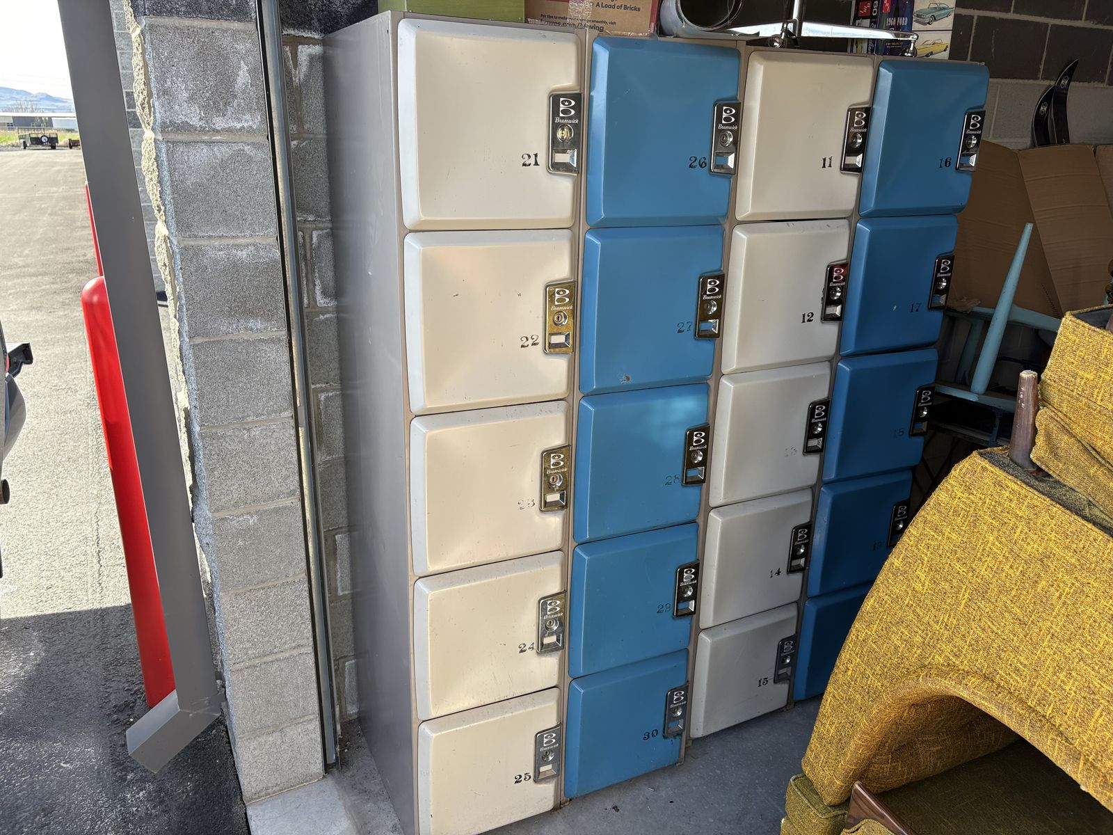 Awesome vintage metal Brunswick bowling lockers mid century modern, retro MCM, storage