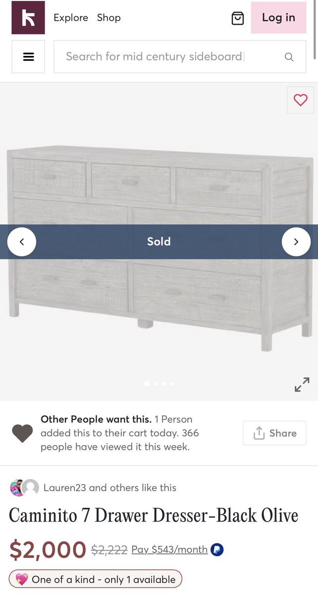 Restoration Hardware Caminito 7-Drawer Dresser - Black Olive, Distressed Wood