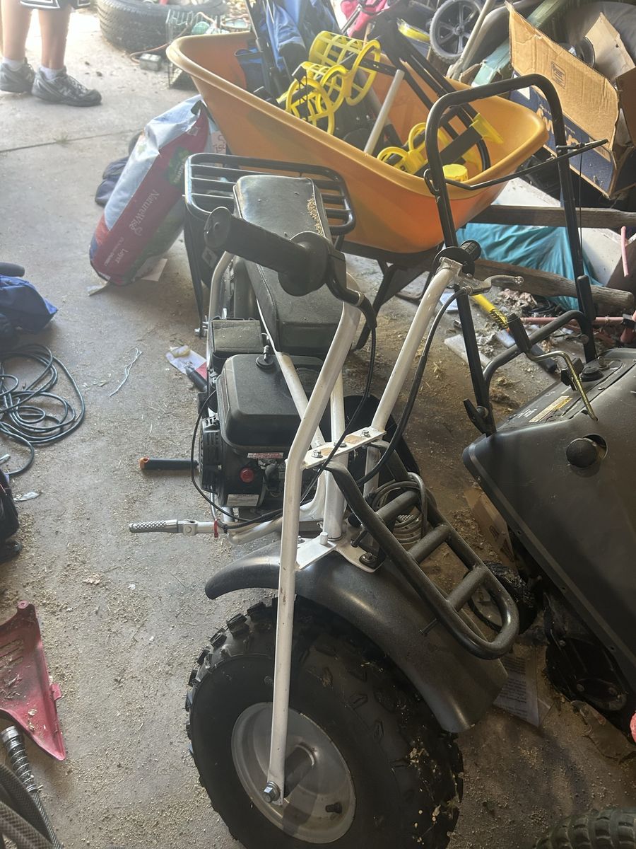 Used Off-Road Mini Bike Scooter with White Frame and Front Rack