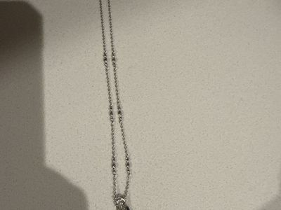 Elegant Silver-Tone Necklace with Dark Blue & Clear Stone Pendant - Adjustable Chain