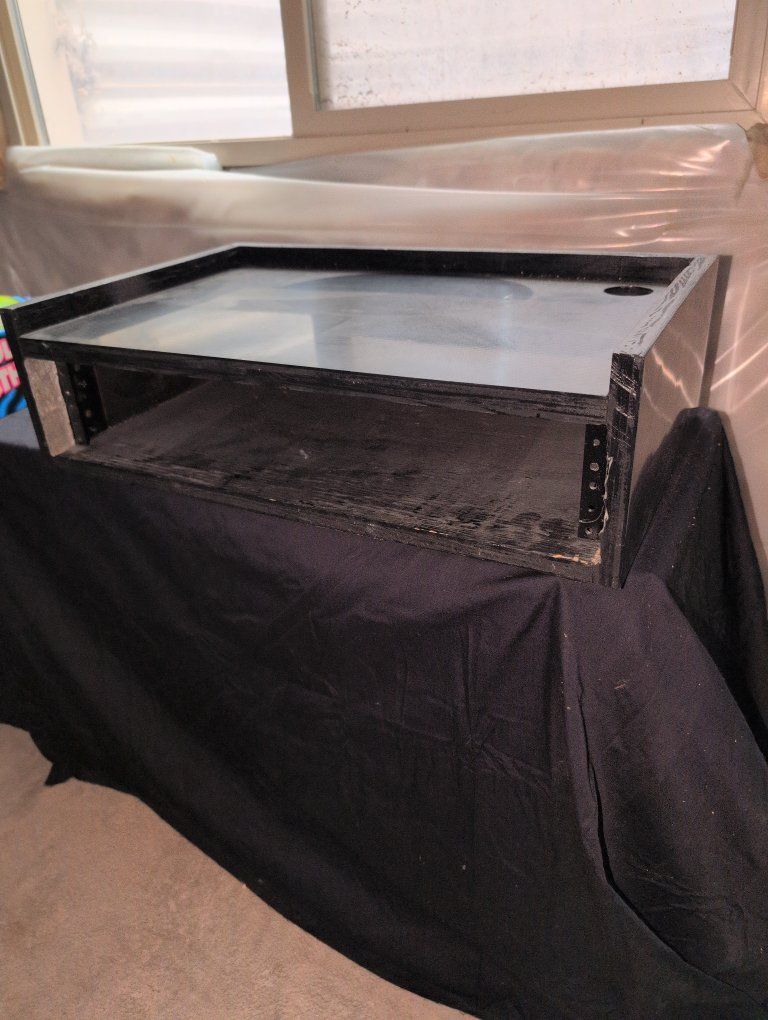 Custom Black Wood & Carbon Fiber, 2U Studio Rack and laptop Stand