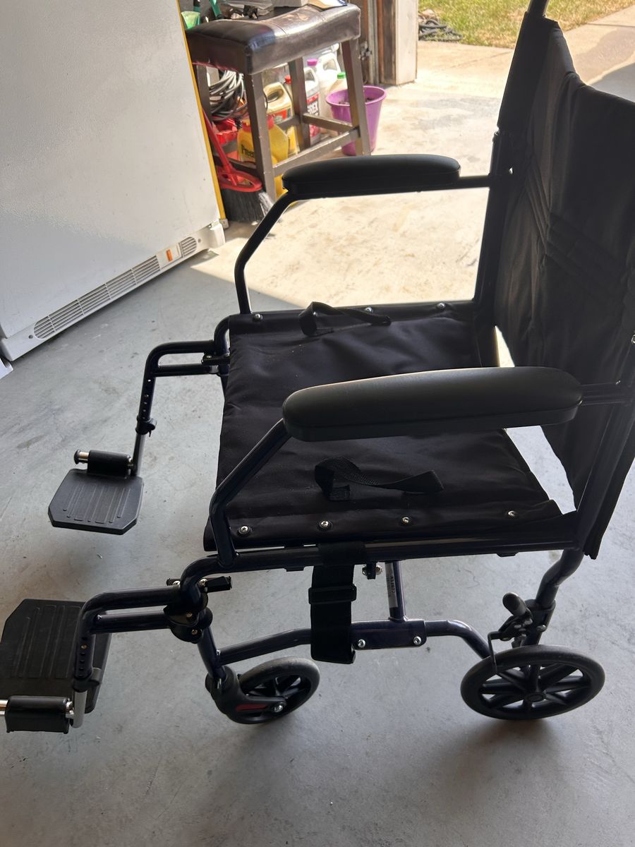 Drive Medical Blue Transport Wheelchair Lightweight Foldable W/ Footrests