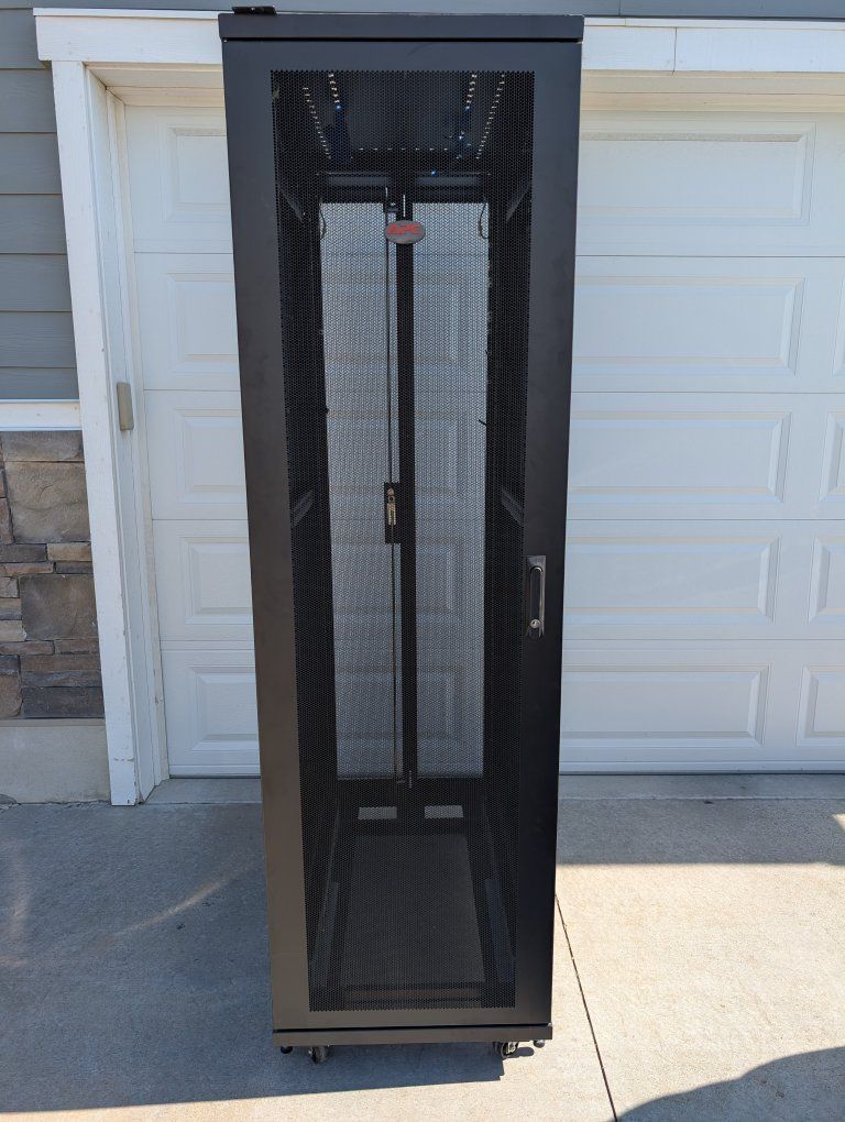 Full-Size Network Server Rack Cabinet with Casters - Black, Perforated Doors, Excellent Condition