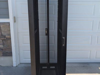 Full-Size Network Server Rack Cabinet with Casters - Black, Perforated Doors, Excellent Condition