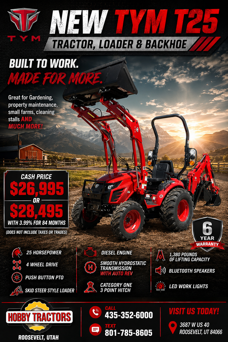 NEW TYM T25 TRACTOR + LOADER + BACKHOE PACKAGE