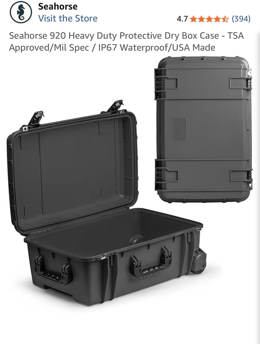 Seahorse 920 Heavy Duty Protective Dry Box Case - TSA Approved/Mil Spec / IP67 Waterproof/USA Made
