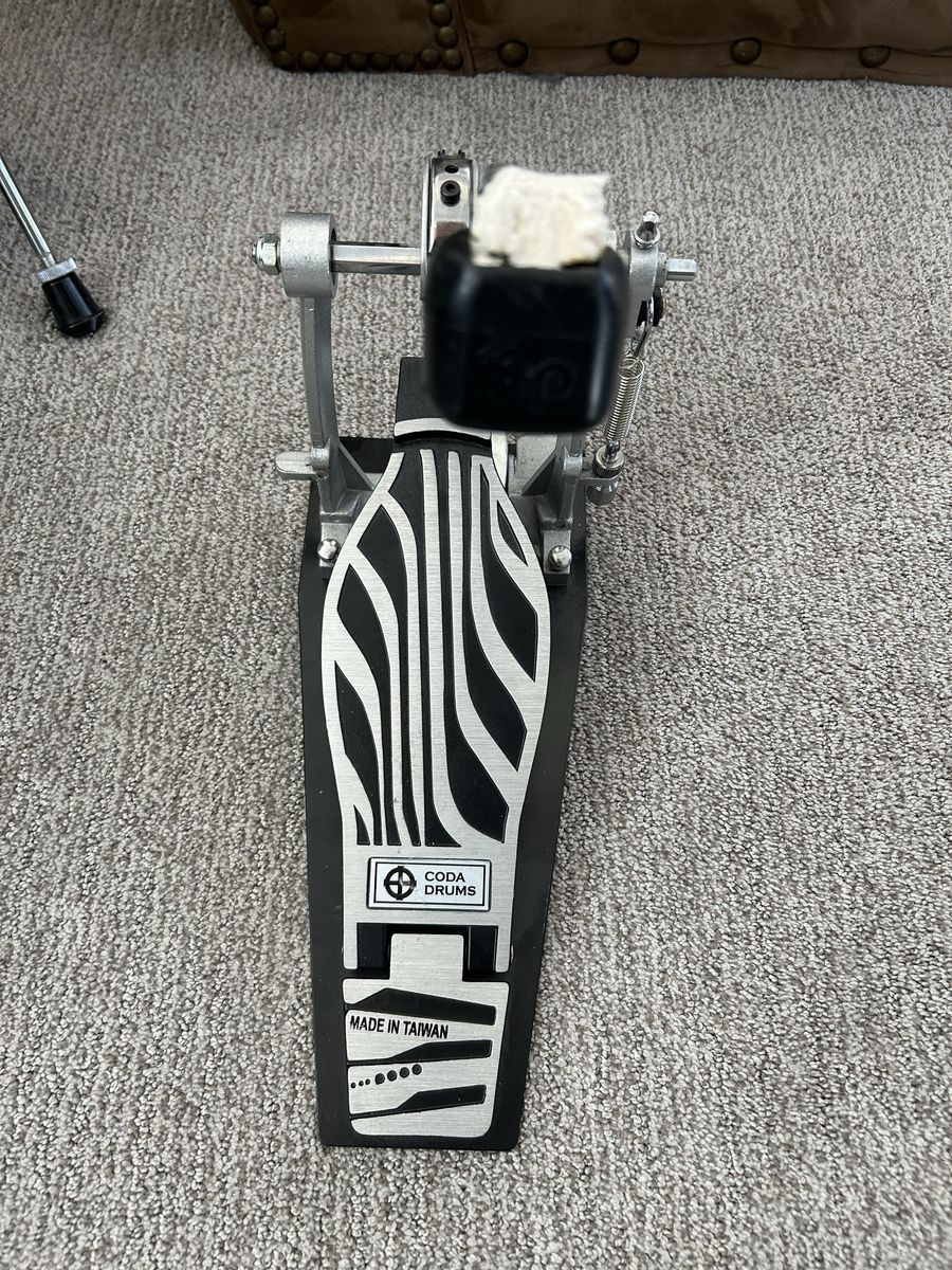 Copa Drums Bass Drum Pedal - Made in Taiwan, Single Chain Drive. Zebra striped footboard.