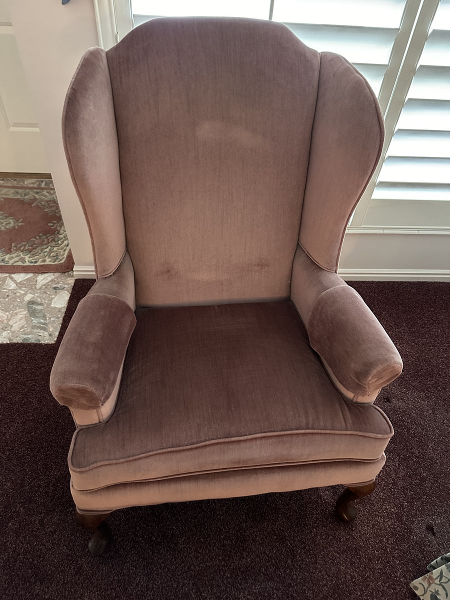 Pink Velvet Wingback Accent Chair with Wood Legs