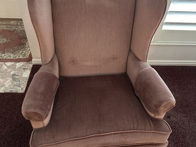 Pink Velvet Wingback Accent Chair with Wood Legs