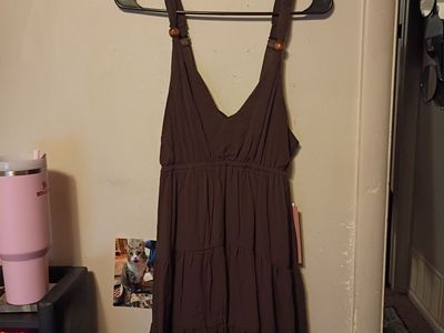New Brown Tiered Ruffle Mini Dress - Sleeveless with Tags size Medium Brand : Faded Rose