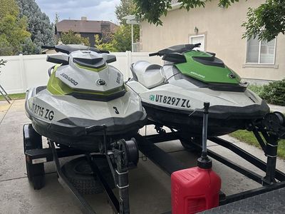 Pair of Sea-Doo GTI 130 Personal Watercraft with Double Trailer