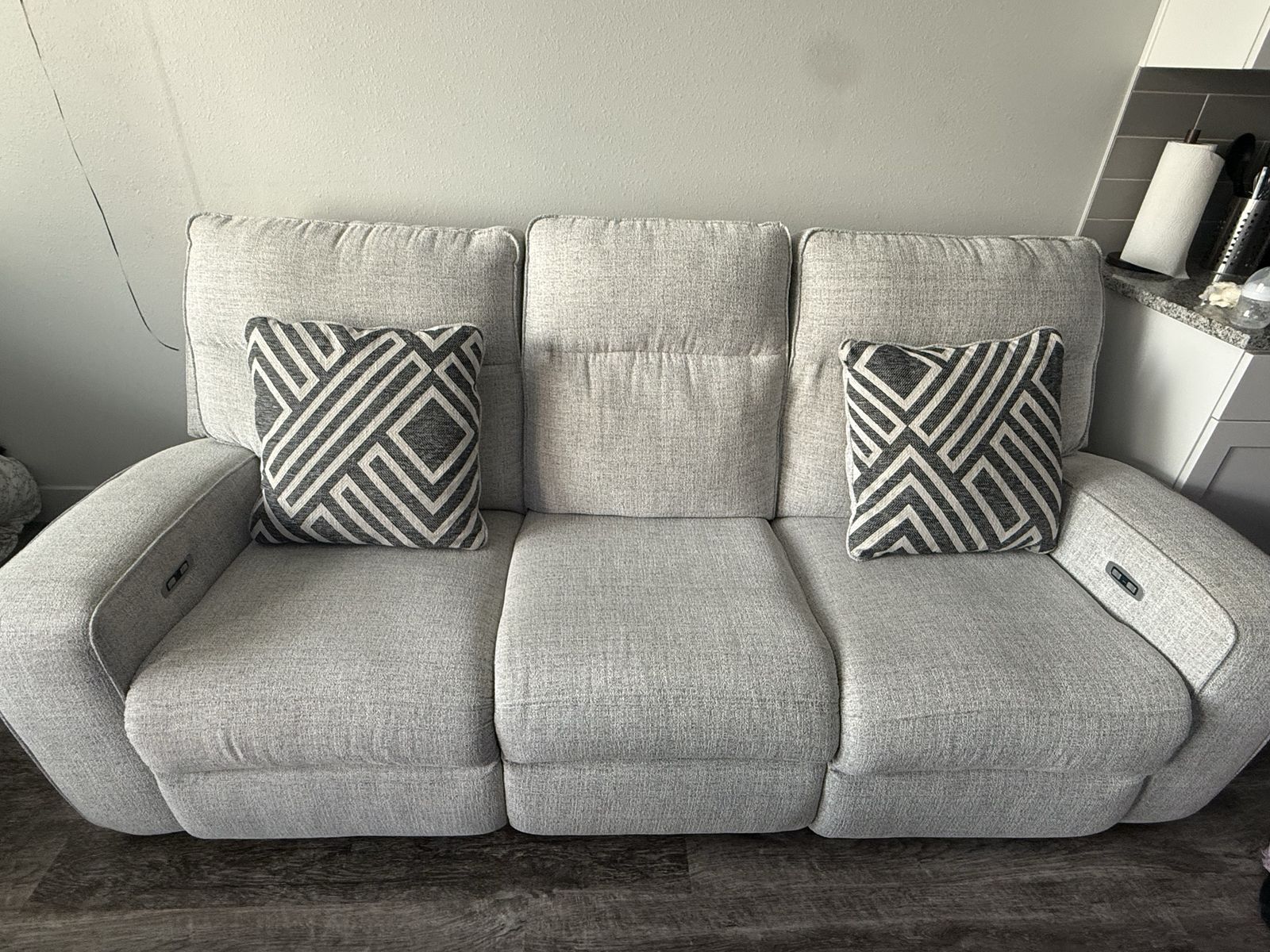 Light Gray Fabric Reclining Sofas with USB Charging Ports - Modern 3-Seater Couch and 2 seater