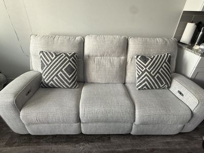 Light Gray Fabric Reclining Sofas with USB Charging Ports - Modern 3-Seater Couch and 2 seater