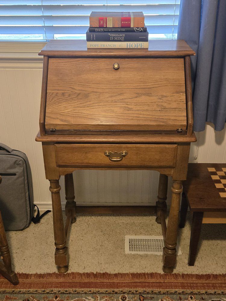 Vintage Wooden Drop Front Secretary Desk with Drawer & Mail Slots