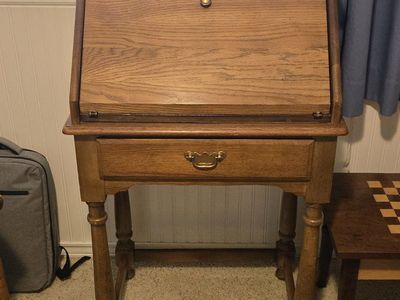 Vintage Wooden Drop Front Secretary Desk with Drawer & Mail Slots