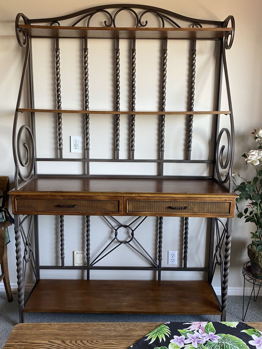 Rustic Iron & Wood Baker's Rack / Console Table with Drawers