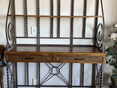 Rustic Iron & Wood Baker's Rack / Console Table with Drawers