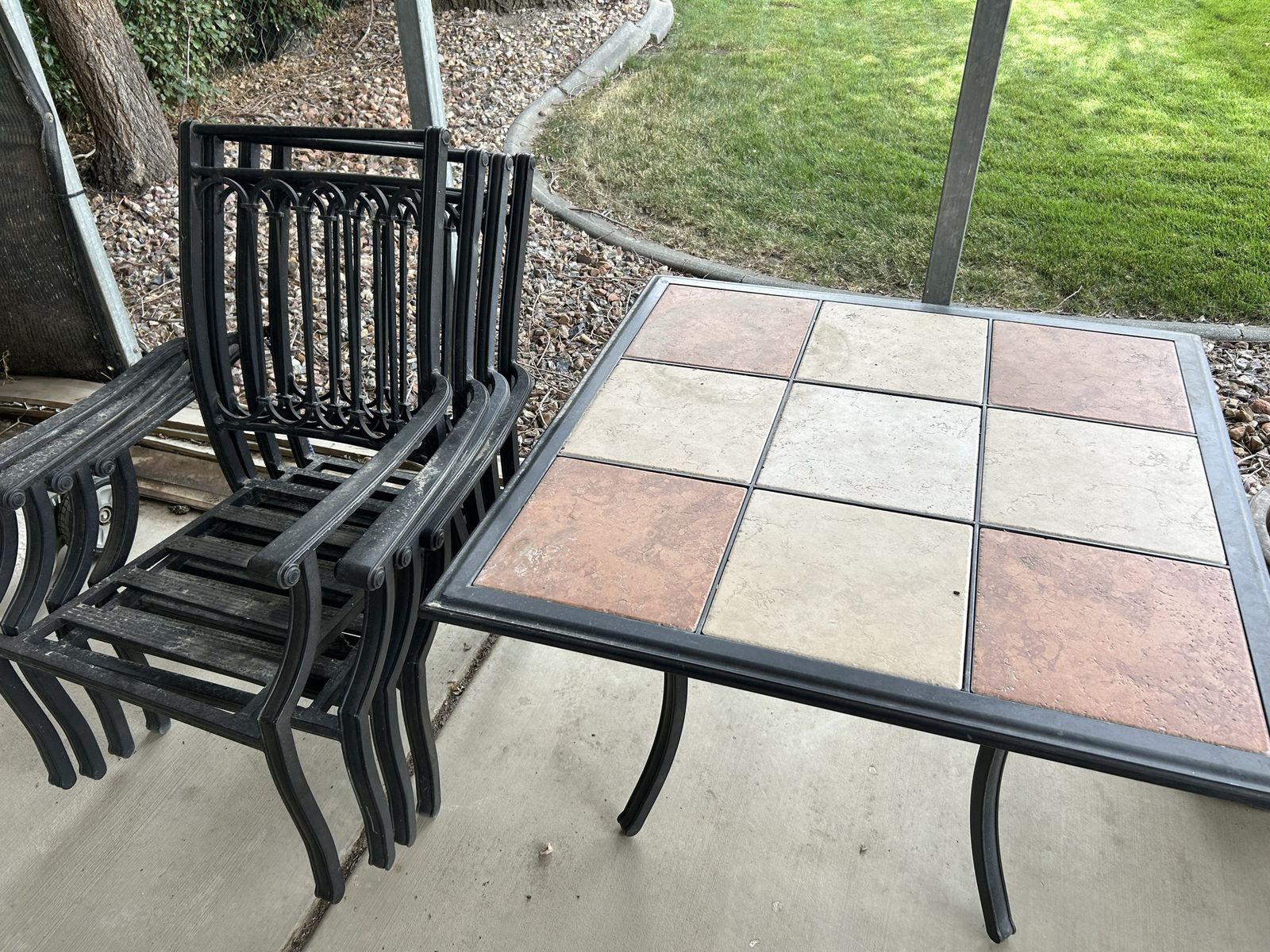 Patio Table and Chairs Set with Tiled Top