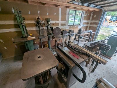 Antique Heirloom Woodworking Machinery, Parts, Blades, Bits, Clamps, Sandpaper & Other Various Components