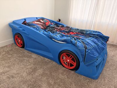 Step2 Hot Wheels Toddler to Twin Race Car Bed - Blue, 91.5" Long
