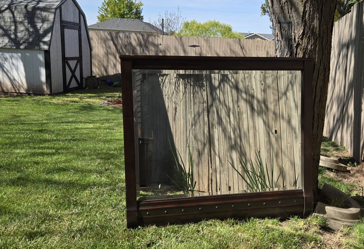 Large Framed Wall Mirror, Dark Wood Frame with Metal