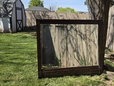 Large Framed Wall Mirror, Dark Wood Frame with Metal