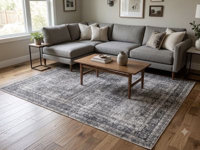 5x7 Distressed Vintage-Style Area Rug – Charcoal & Cream