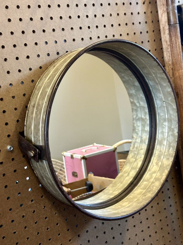 Beautiful New Rustic Galvanized Metal Drum Mirror